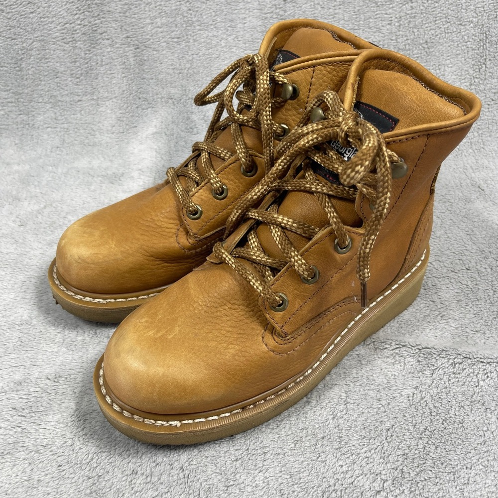 Georgia Boot Work Boots Mens Tan Leather Wedge Sole Lace Ankle Barracuda